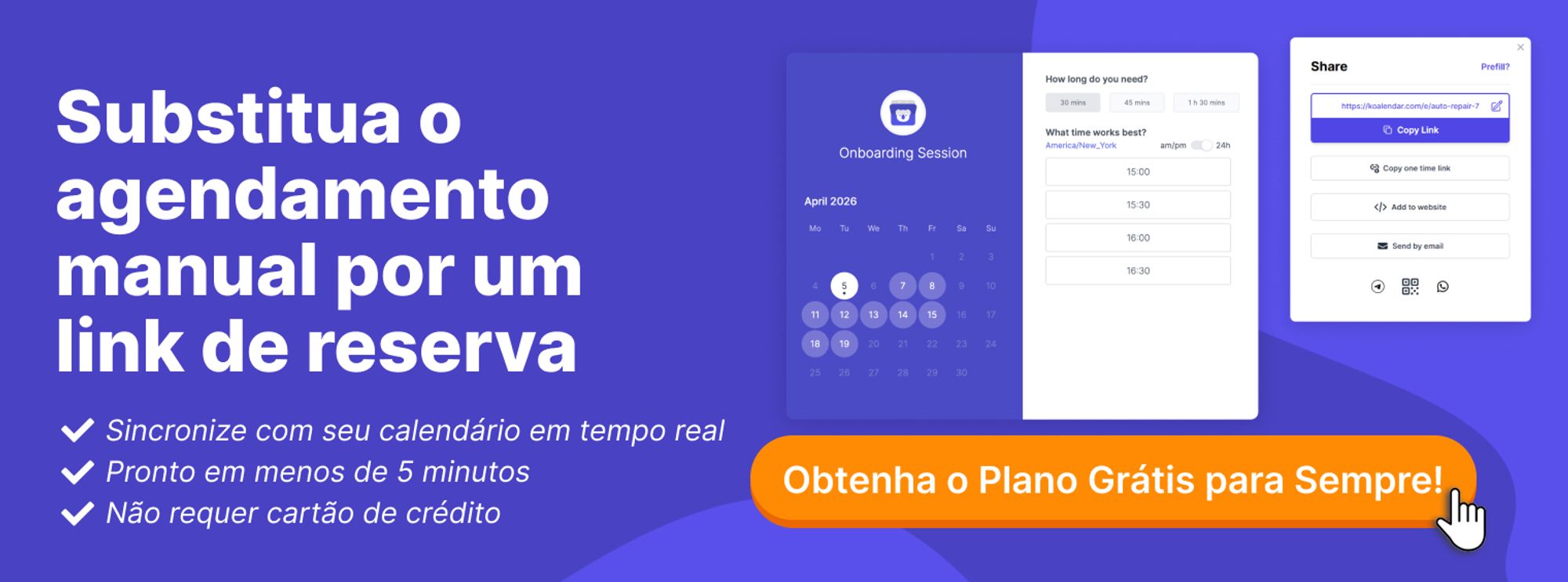 substituir a reserva manual por um link de agendamento